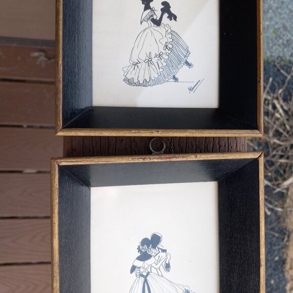 Vintage Woman Holding Dog and Couple Dancing Silhouettes Framed Wall Art Signed - Picture 7 of 16